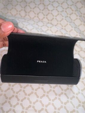 Prada Black Leather Eyewear Case with White Logo